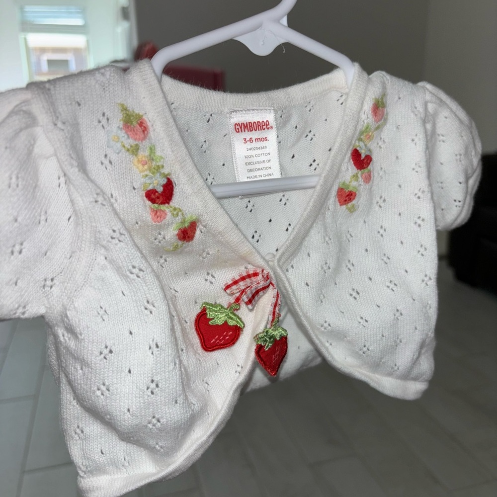 Gymboree White Cardigan with Strawberry Embroidery